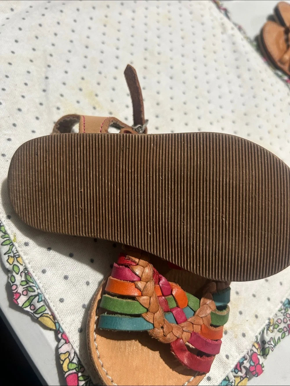 Braided Multi-Color Leather Kids Sandals - Tan Footbed